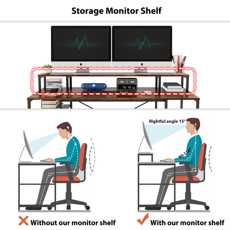 17 Stories Kinslee 55 Inches Computer Desk with Monitor Shelf & Reviews